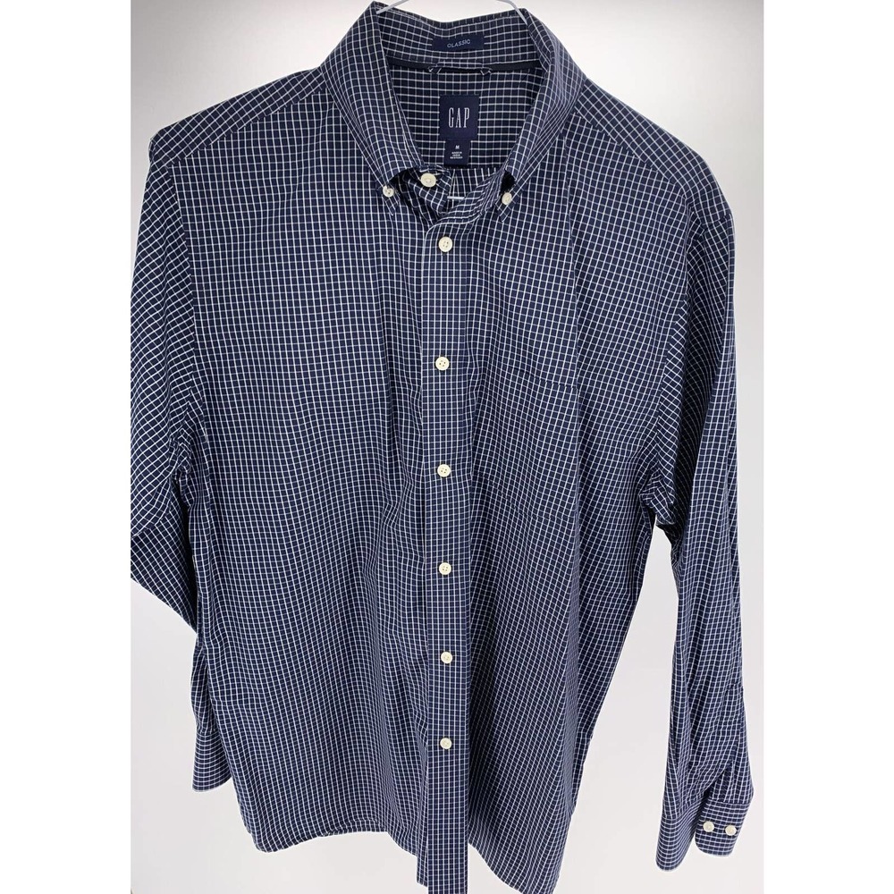 GAP Navy Blue/White Check/Plaid Button Up Shirt Mens Size M